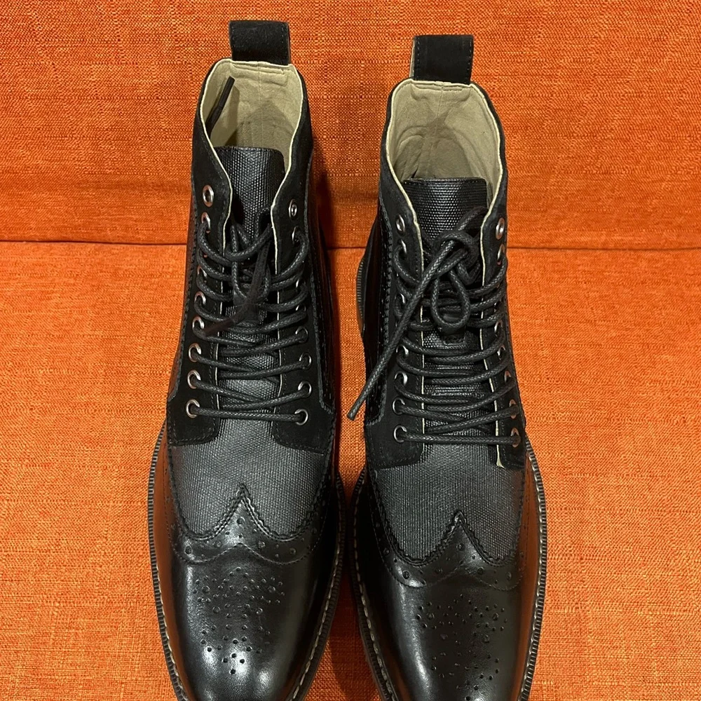Stacy Adams Black Leather Wingtip Boots - Picture 7 of 10
